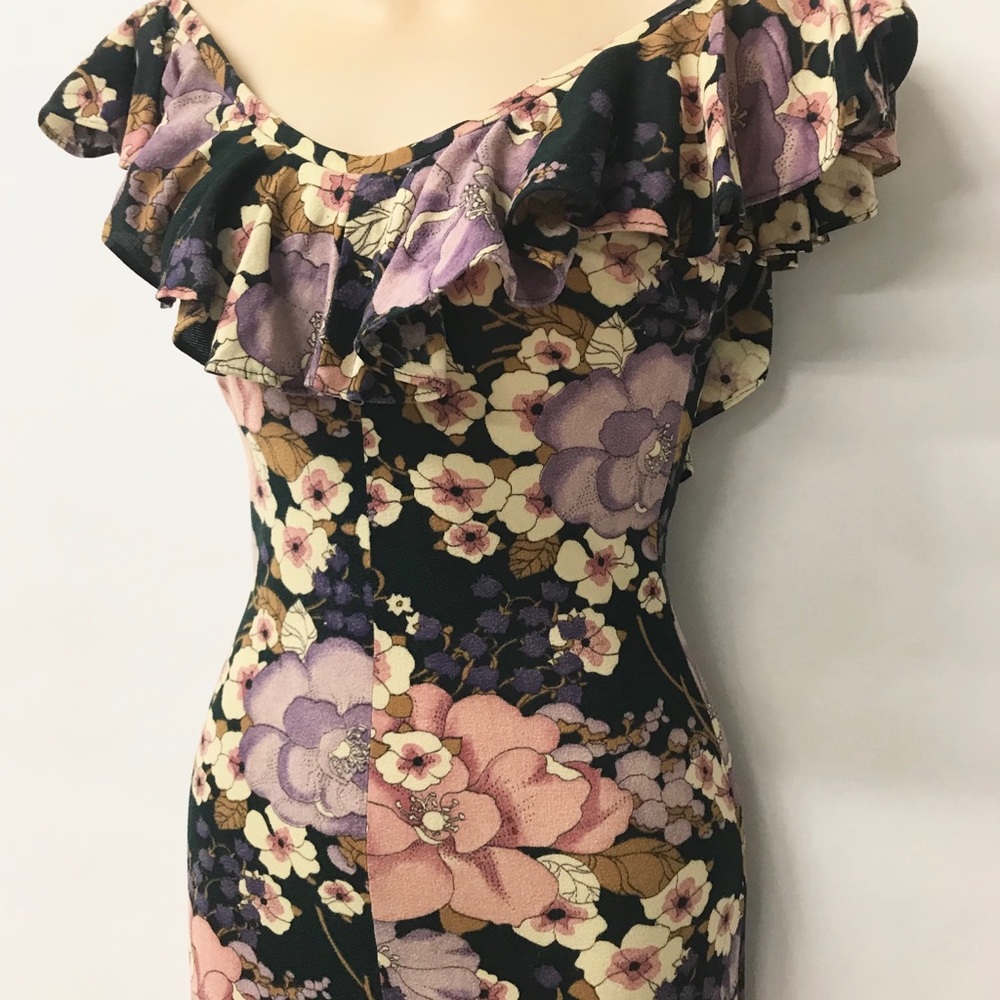 VTG Dark Floral Form Fitting Maxi Dress - Picture 6 of 8
